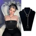 thumbnail image 4 of Women Heart Star Circle Slip Chain Necklace Punk Rock Stainless Steel Neck, 4 of 8