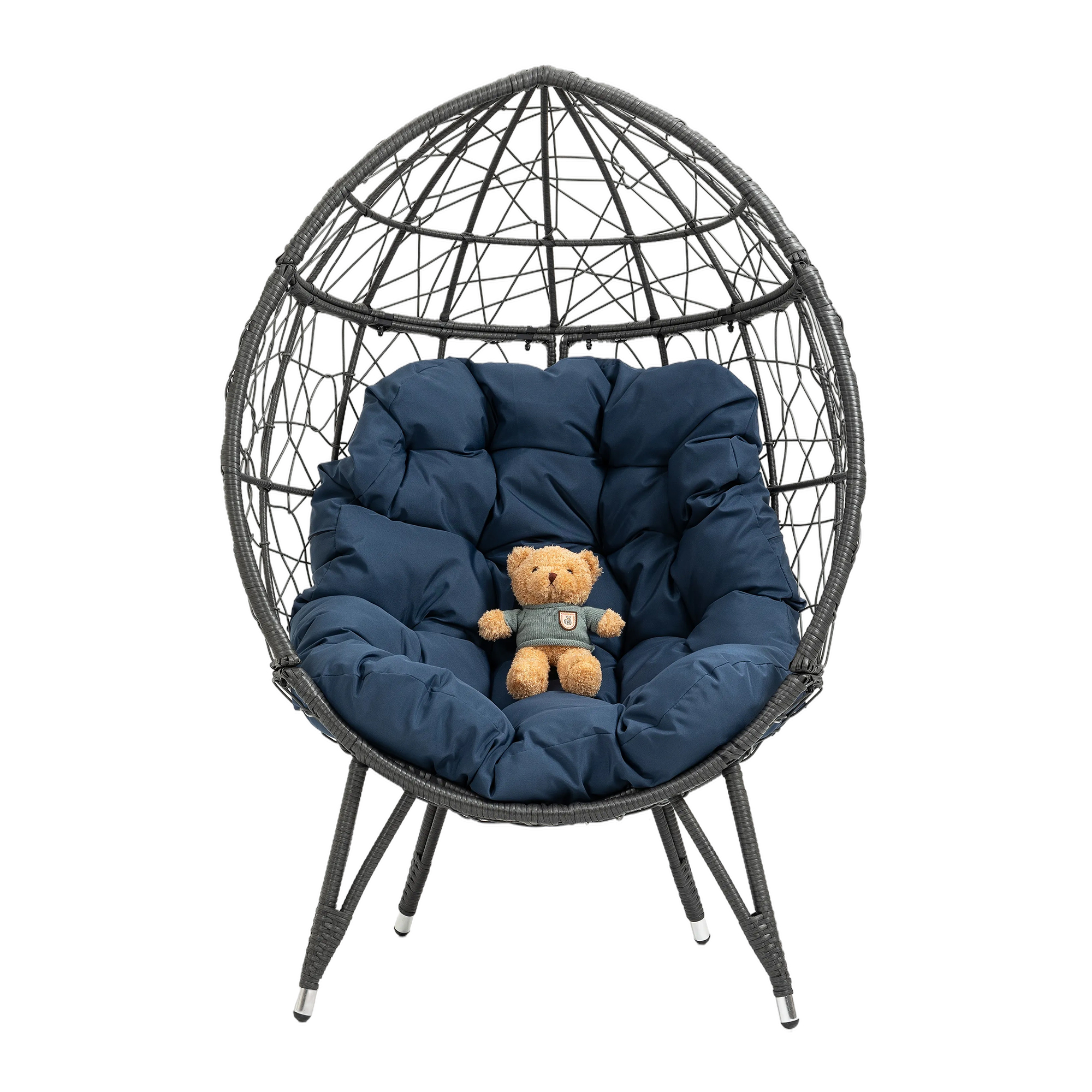 HOMEFUN Outdoor Patio Wicker Egg Chair Indoor Basket Wicker Chair with Grey Cusion for Backyard