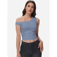 thumbnail image 3 of Women One Shoulder Ruched Crop Tank Tops Casual Off The Shoulder Twist Strap Summer Tanks Tops Going Out Crop Shirts, 3 of 6