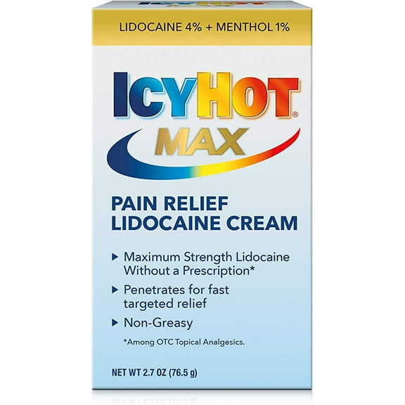 Icy Hot Max Strength Pain Relief Cream With Lidocaine Plus Menthol, Pack of 2