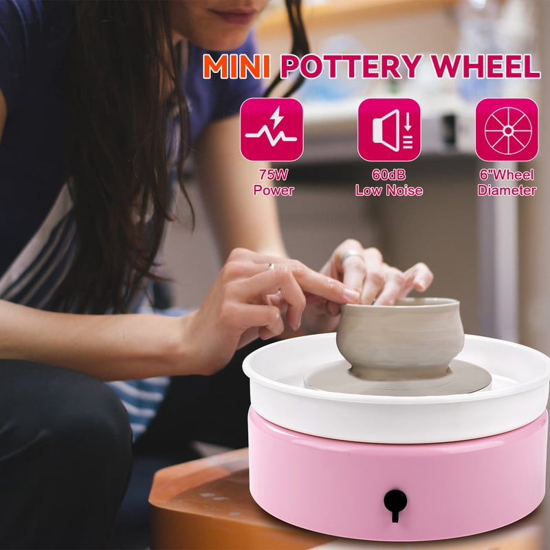Mini Pottery Wheel，9.45”Pottery Wheel for Adults Beginners Kids, Movable Turntable with Adjustable Speed with 16 Pottery Shaping Tools，Pink