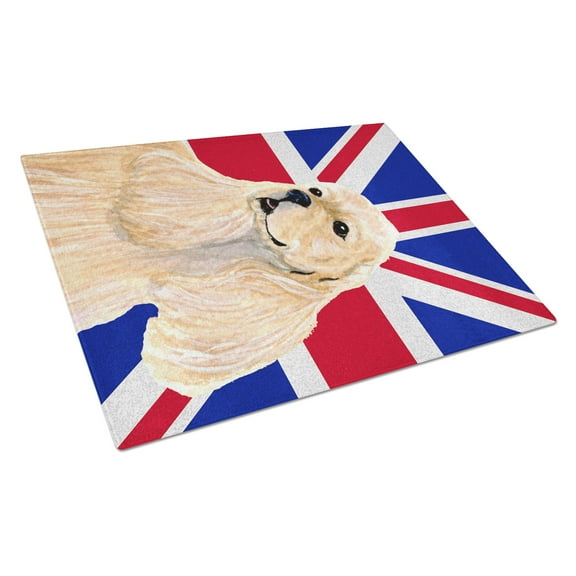 Caroline's Treasures Cocker Spaniel Buff with English Union Jack British Flag Glass Cutting Board Large Size