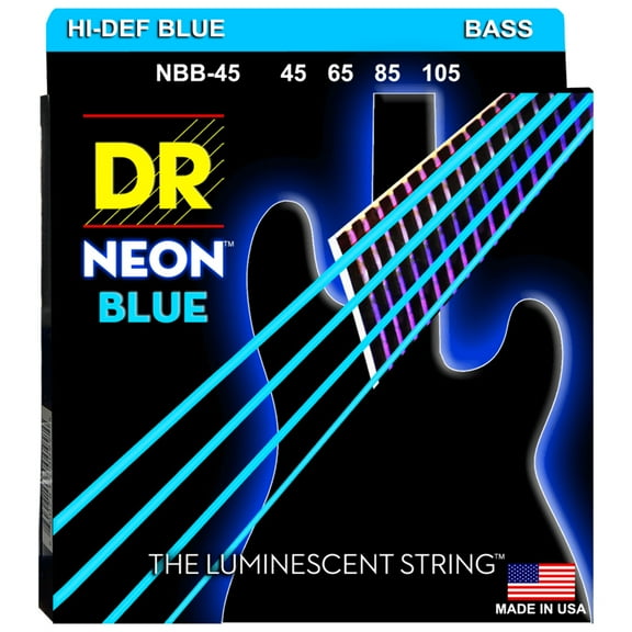 DR Strings Hi-Def NEON Blue Coated Medium 4-String (45-105) Bass Guitar Strings