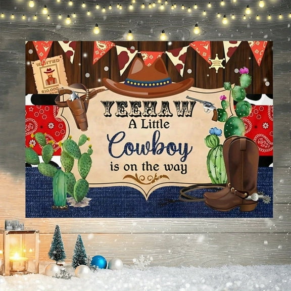 Cowboy Baby Shower Backdrop A Little Cowboy is on the Way Photography Background Rustic West Rodeo Boots Wooden Baby Shower Birthday Party Decorations Banner Supplies Photo Booth Props
