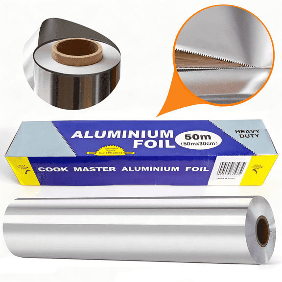 Tinynson Aluminum Foil, 20μm & 12in x 165SQ.FT, Heavy Duty Tin Foil with Serrated Cutter, Aluminum Foils Roll for Baking, Grilling, Cooking (No-Stick & Recyclable)