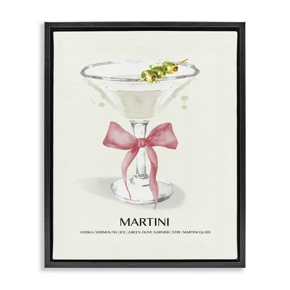 Stupell Industries Pastel Martini with Bow Food & Beverage Painting Black Floater Framed Canvas Art Print Wall Art, 17 x 21