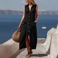 thumbnail image 5 of Guieoi Summer Dresses for Women under $10 Plus Size V-Neck Solid-Color Casual Sleeveless Long Dress with Pockets Black XXL, 5 of 7