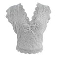 thumbnail image 3 of LEAVINGSUO Womens Shirts, Tank Top for Women Sexy Women's Sexy Slim Solid Lace V-Neck Sleeveless Top White XXXL, 3 of 3