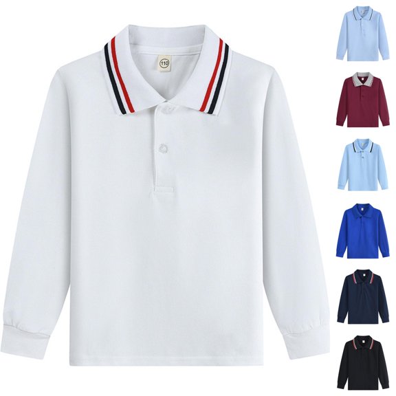 Evdexr Polo Shirts Kids Collared Long Sleeve Tshirts Back To School 2026 Golf Casual Lightweight Uniform Buttons Relaxed Fit Breathable Dressy Tops 12Y-13Y