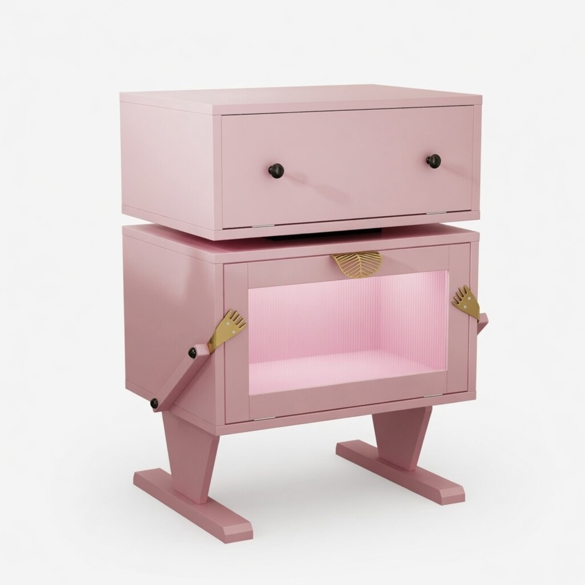 20.7" Wide End Table, Pink Robot LED Nightstand with 360° Rotating Drawer