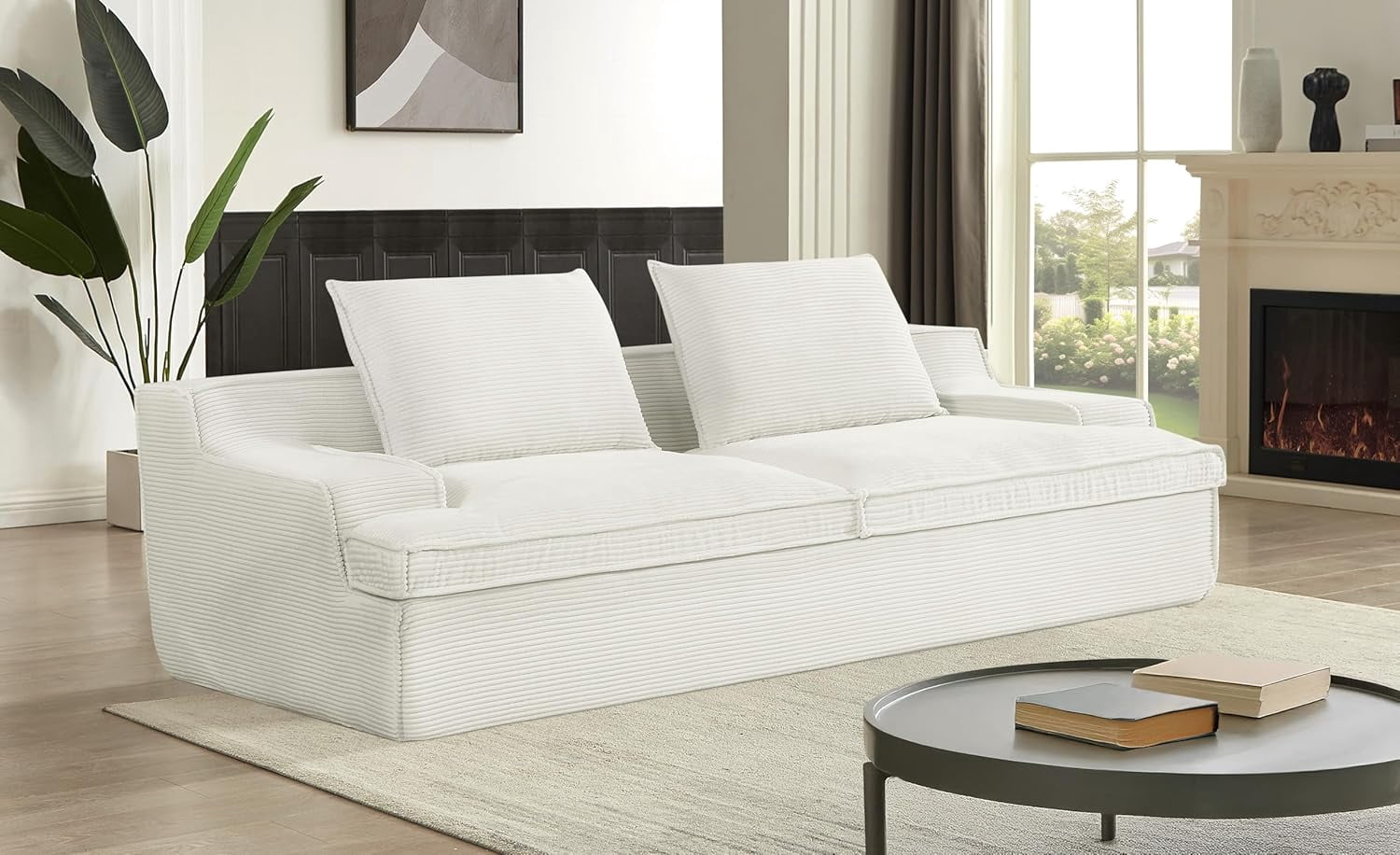 US Pride Furniture Oversized Full Foam 4 Seater Couch for Living Room Upholstered in Soft Corduroy Fabric, No Assembly, 90 Inch Wide, Ivory