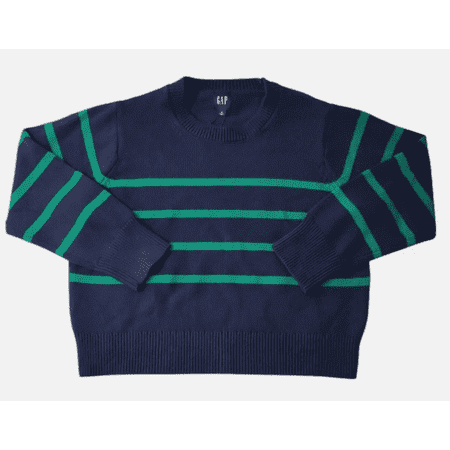GAP Women's Soft Seed stitch Pullover Crewneck Sweater Small Navy/Green Stripe