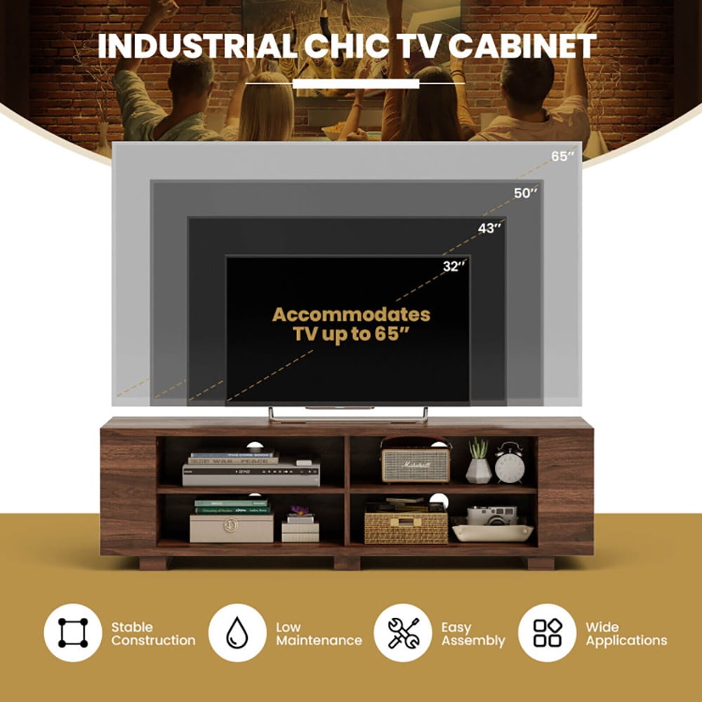 Finihen TV Stand, TV Cabinet, 59 Inch Console Storage Entertainment Media Wood TV Stand, Media Entertainment Center with Storage, for Living Room, Bedroom, Walnut