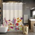 thumbnail image 5 of Spring Flowers No Hooks Shower Curtain with Snap-in Liner Watercolor Country Red Yellow Purple Floral Linen Texture Shower Curtains for Bathroom, Waterproof, Easy Install, Washable 48"x72", 5 of 9