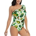 thumbnail image 3 of Salouo Green Avocado Pattern One Shoulder Ruffled One Piece Swimsuit for Women V Neck Swimwear Tummy Control Bathing Suit-X-Large, 3 of 6