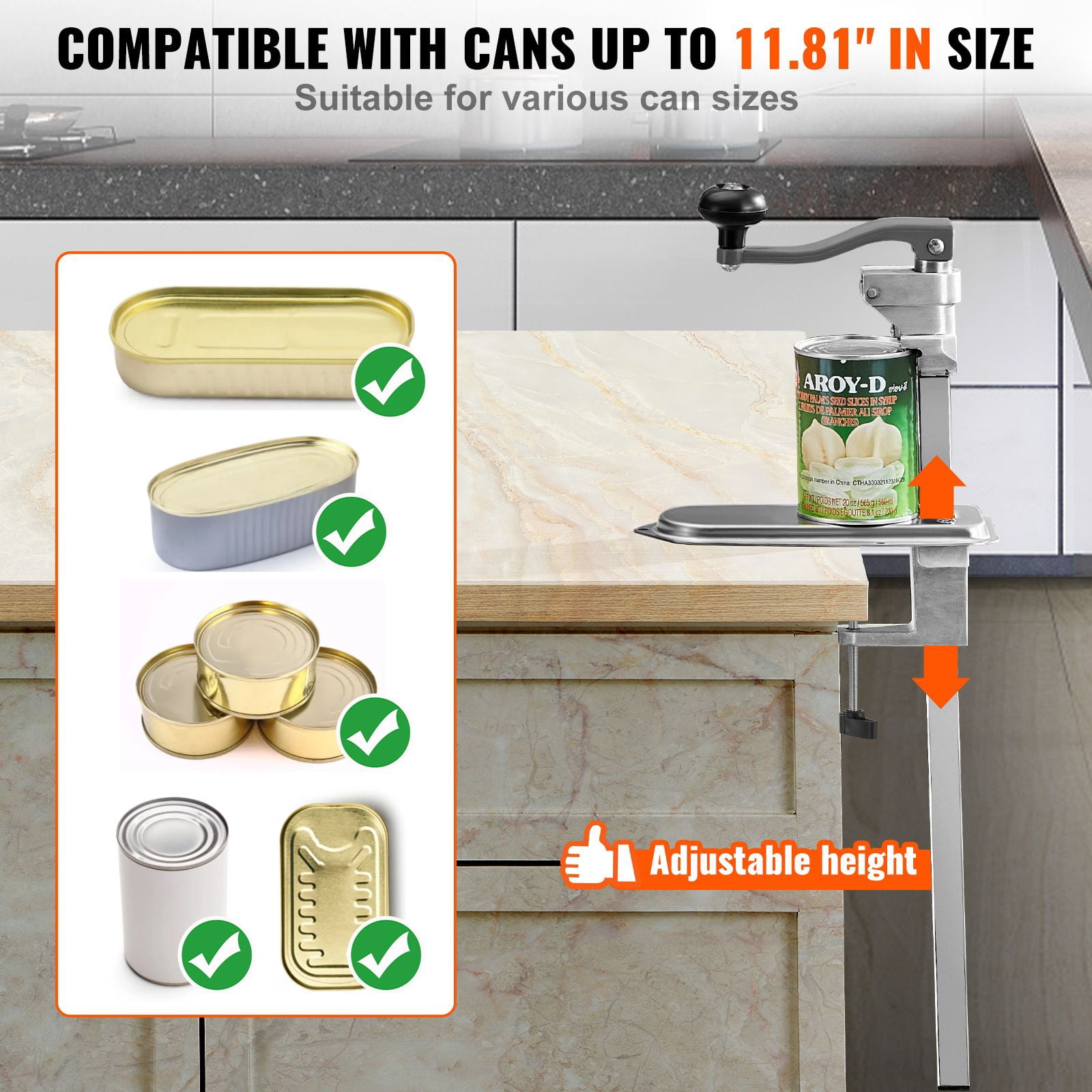 Manual Can Opener Commercial Table Clamp Double Fixation Cast Iron Base Detachable Blade for Bar Hotel Restaurant Kitchen Ship Military