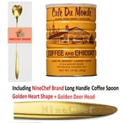 NineChef Brand Spoon Plus Cafe Du Monde Coffee Chicory 15Oz (6 Pack) + 1 NineChef Brand Golden Heart Ice Tea Coffee Long Handel Spoon