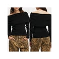 thumbnail image 2 of SUNSIOM Women's Off Shoulder Sweaters Classic Long Sleeve Solid Color Knit Pullover Slim Fit Tops, 2 of 7