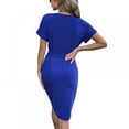 thumbnail image 2 of Basic V Cou Casual Robe à Manches Courtes Ceinturée Robe de Bureau Couleur Unie Parti Mini Robes Slim Robe Moulante Robe, 2 of 9