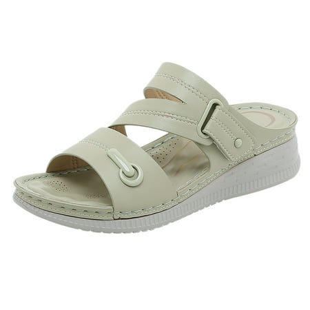 

Youmylove Fashion Women Slip On Casual Open Toe Wedges Comfortable Shoes Sandals Slippers Summer Comfy Beach Outdoor Walking Footwear