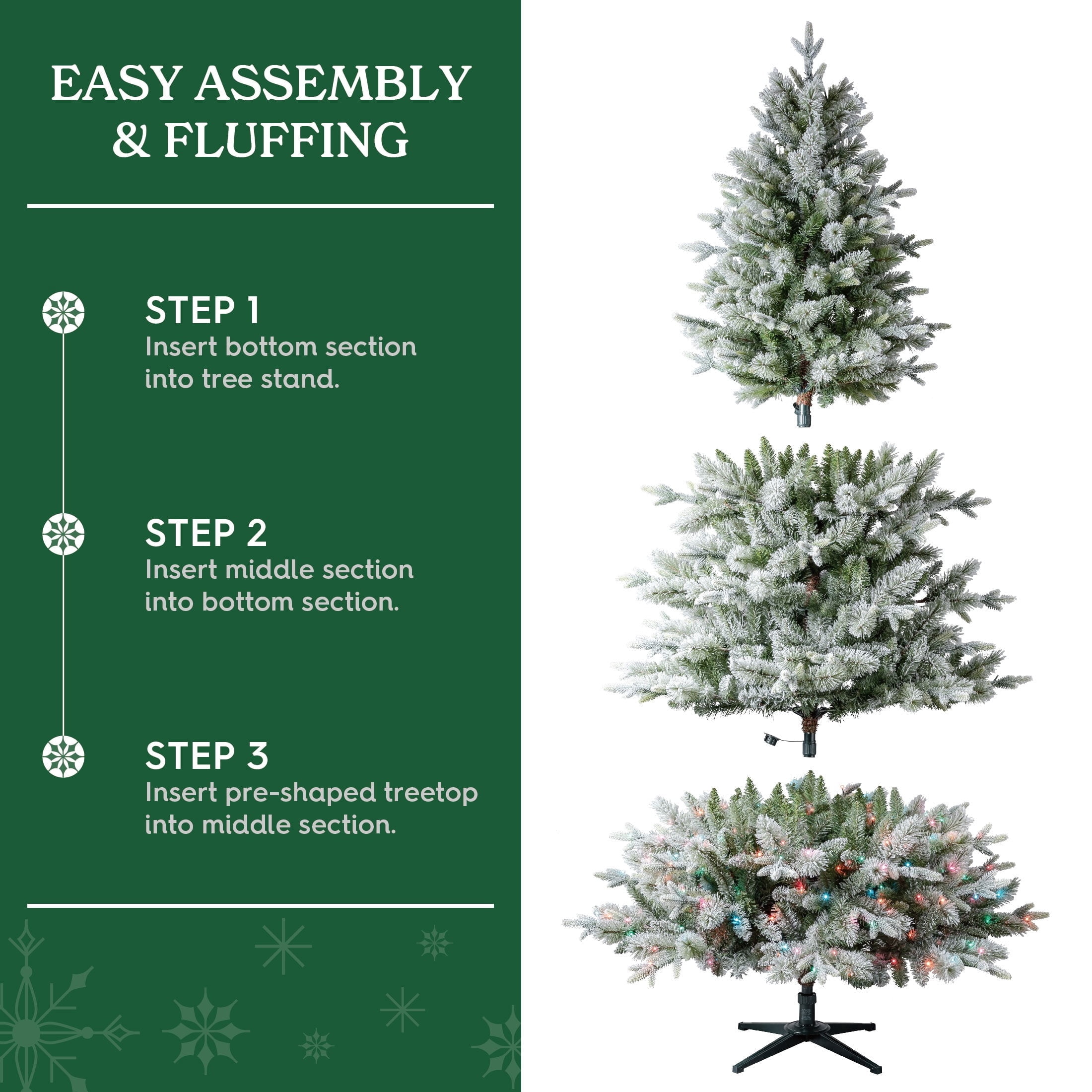 7.5' Pre-Lit Aspen Pine Snow-Flocked Green Artificial Christmas Tree with LumaDazzle Color-Changing Twinkle LED Lights, Quick Set, and Stand, by Holiday Time