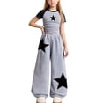 thumbnail image 2 of NEBWOAK Girls 2 Piece Outfit,Star Print Ruched Short Sleeve Shirt Baggy Wide Leg Pants,Gray,Size 9-10Y, 2 of 7