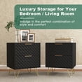 thumbnail image 3 of Yardi Yard 2PCS Black Bedside Table, MDF Board with Metal Legs, 2 Drawers for Bedroom Storage, 3 of 11