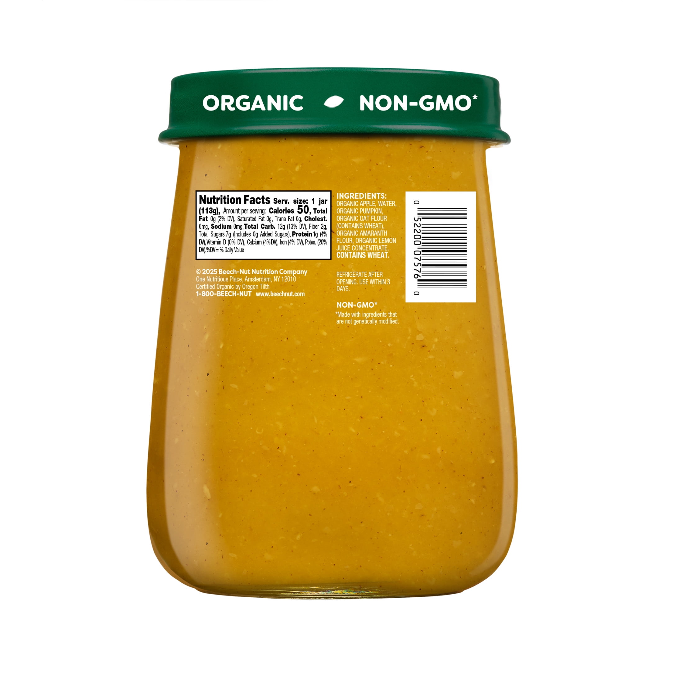 (6 pack) Beech-Nut Organics Stage 2 Organic Baby Food, Apple Pumpkin & Granola, 4 oz Jar