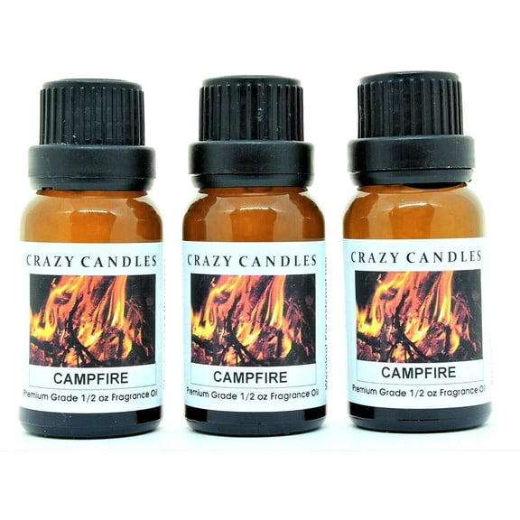 Crazy Candles Campfire (Made in USA) 3 Bottles 1/2 fl oz Each (15ml) Premium Grade Scented Fragrance Oil