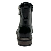 Women Black Work Boots Lace up Mid-Calf Combat Booties Motorcycle Punk Buckle Shoes Side Zipper 7