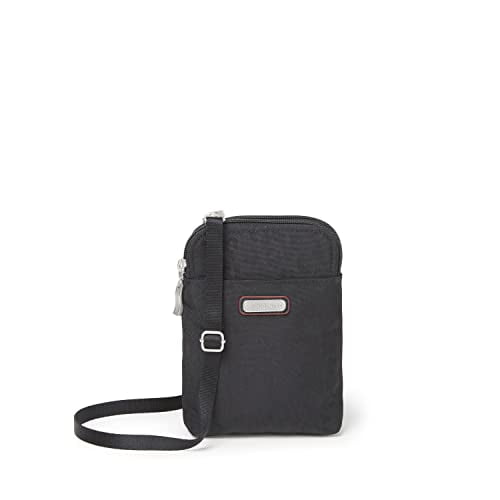 Baggallini Women's Take Two Bryant Crossbody-Small Travel Bag with RFID Blocking Sleeves-Water-Resistant Lightweight Mini Purse, Black Cheetah, One Size