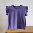thumbnail image 3 of hengsof Girl's Ice Silk Ruffled Sleeve Round Neck Blouse Solid Color Casual T-Shirt Suitable for Children Aged 0-12 Soft Breathable Summer Daily Top, 3 of 6