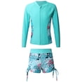 thumbnail image 3 of vastwit 2Pcs Girls Swimsuit Sun Protection Long Sleeve Bathing Suit Swim Trunks with Tops Set Light Green 6, 3 of 5