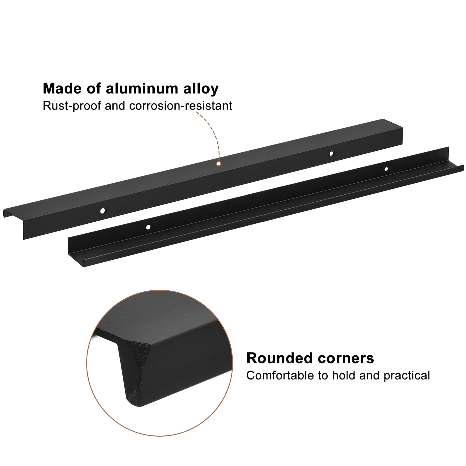 8Pcs Finger Pulls, 400mm/15.75 Inch Aluminum Hidden Cabinet Edge Handles, Modern Concealed Tab Pulls Hardware for Kitchen, Furniture, Drawer, Wardrobe, Black