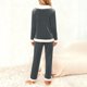 thumbnail image 4 of Karight Womens Velvet Lounge Set with Faux Fur Trim Long Sleeve V Neck Top and Pants Holiday Fall Spring 2 Piece Loungewear, 4 of 5
