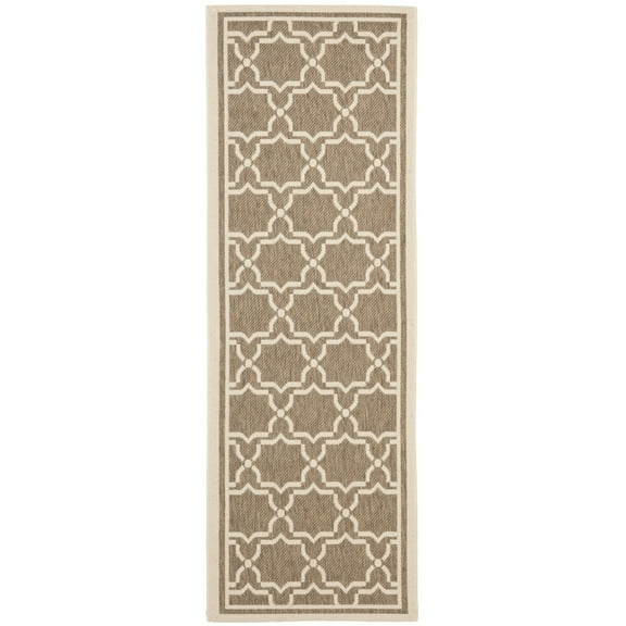 SAFAVIEH Courtyard Allison Geometric Bordered Indoor/Outdoor Runner Rug, 2'3" x 10', Brown/Bone