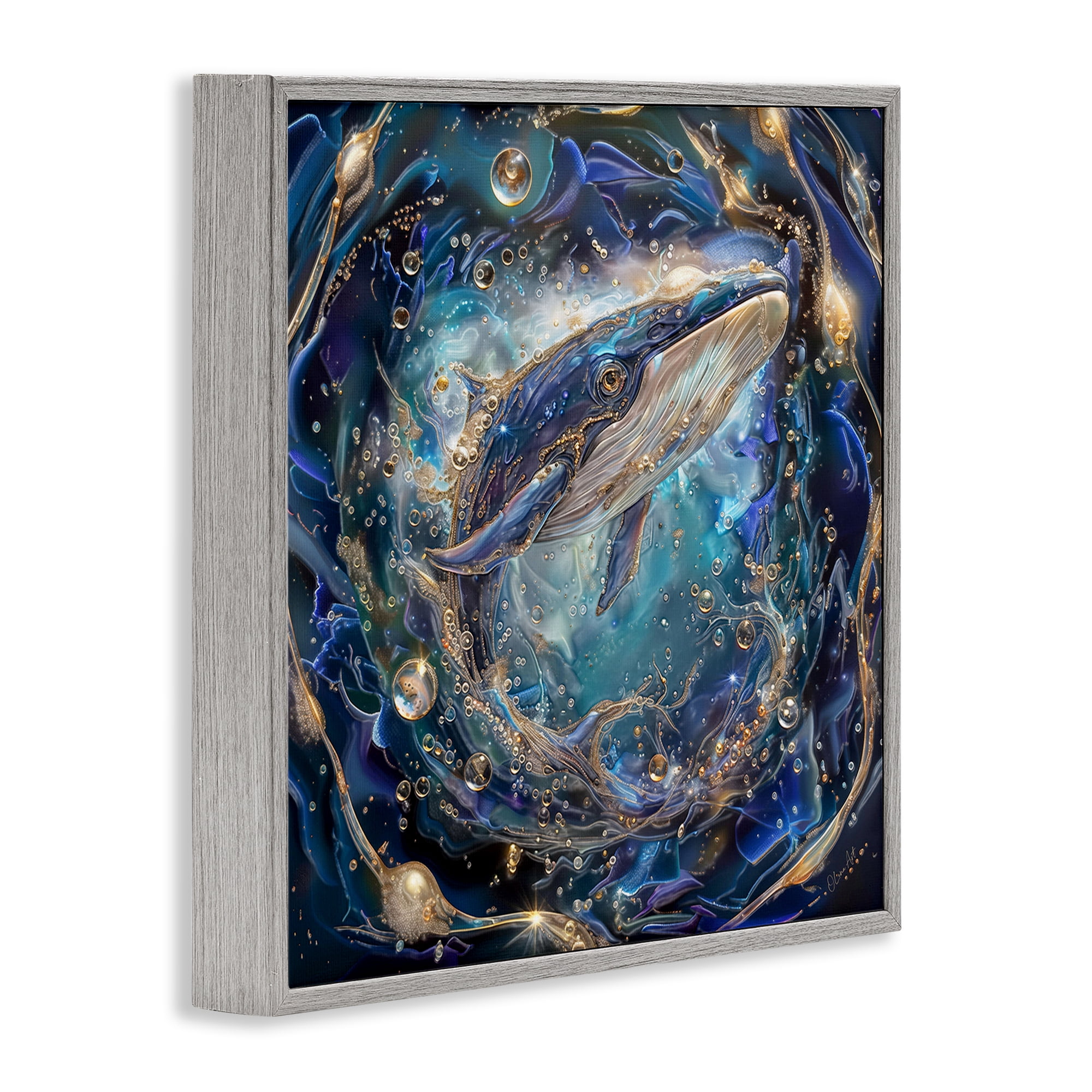 Stupell Industries Echoes Of Abyss Whale Animals & Insects Painting Gray Framed Art Print Wall Art, 17 x 17