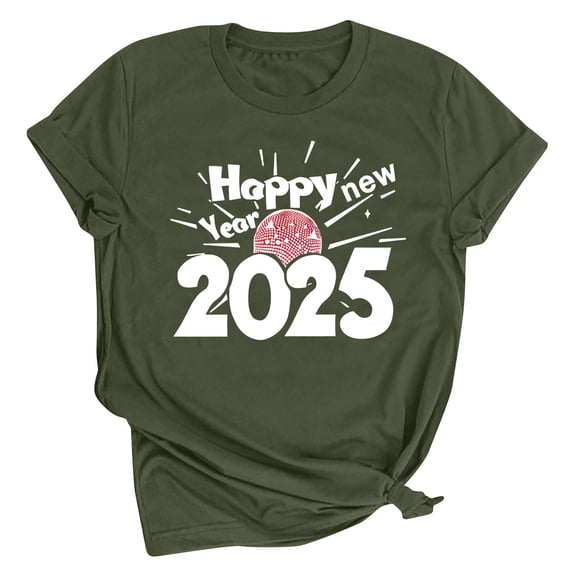 Women Shirt Crewneck Basic Tee Tops Short Sleeve Blouses Happy New Year Tshirt Outfits