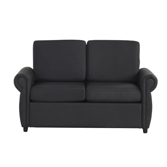 Bybafun Contemporary Linen Reclining Sofa Bed Loveseat Sleeper with Twin Size Memory Mattress and Two USB Ports, Black