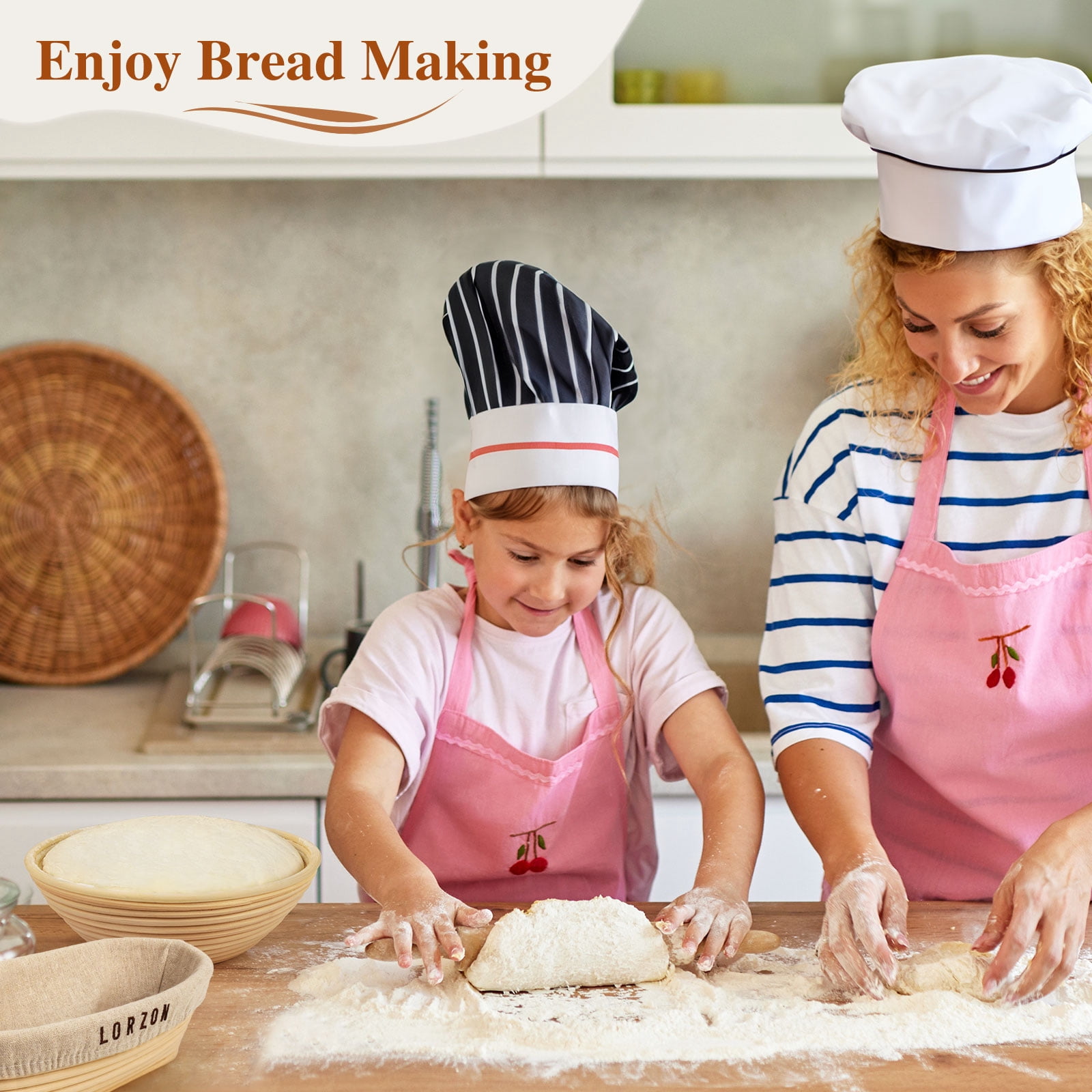 Lorzon Banneton Bread Proofing Baskets Set of 2, 10" Round & 11" Oval Sourdough Proofing Baskets with Sourdough Bread Baking Supplies, Bread Making Kit