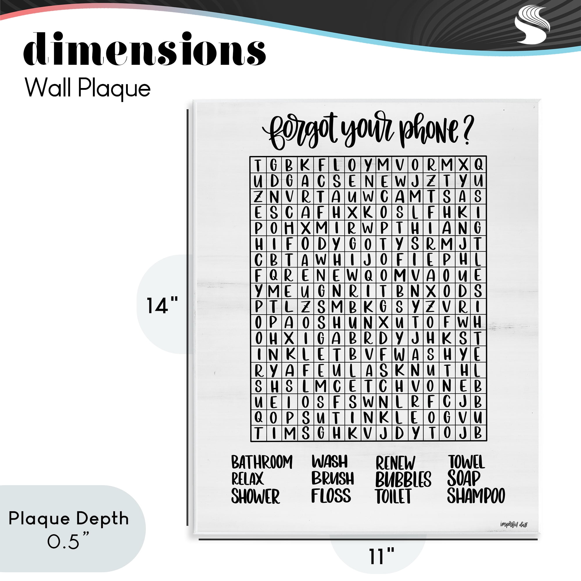 Stupell Industries Forgot Phone Bathroom Wordsearch Wall Plaque Art, design by Imperfect Dust