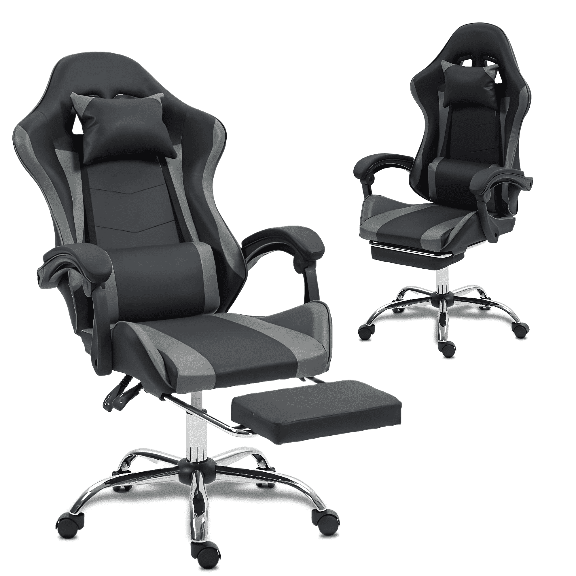 DELMANGO Gaming Chair Ergonomic Office Chair with Massage Lumbar Support, Adjustable Headrest & Footrest, 90-135° Recline & 360° Swivel, Grey