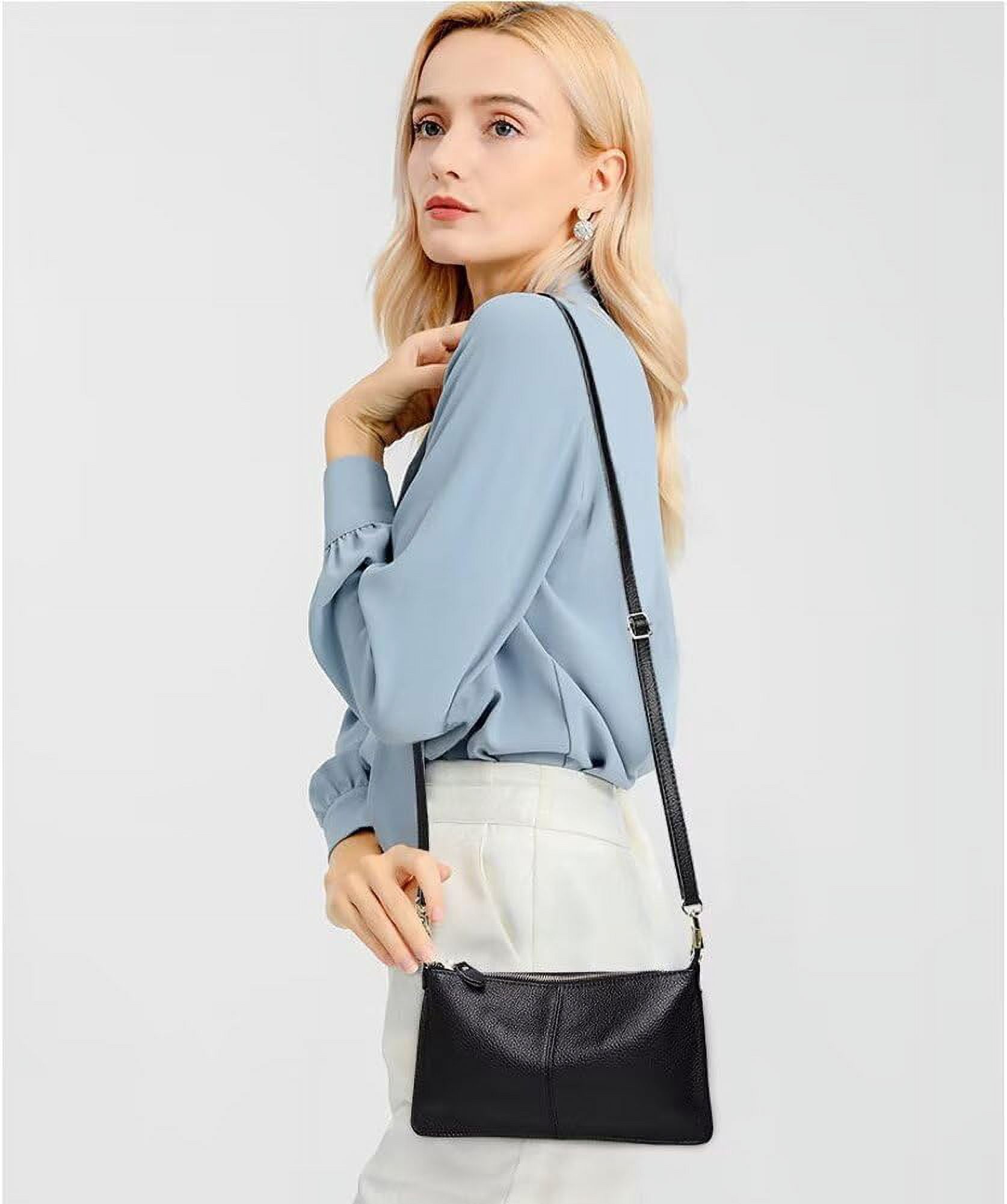 HMSHA Small Crossbody Bag for Women Genuine Leather Clutch Purse Vintage Phone Bag with Detachable Wrist and Shoulder Straps