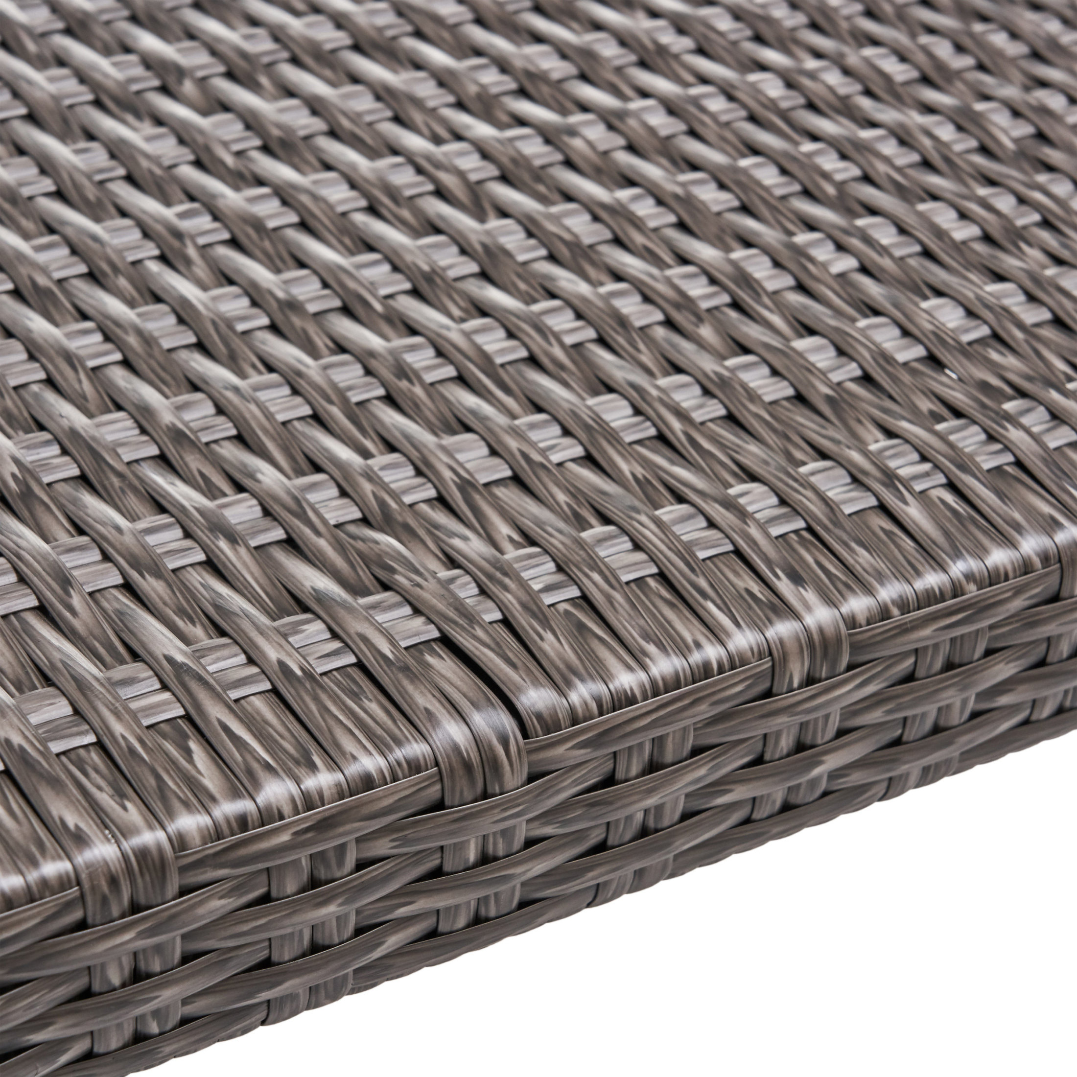 Sewell Wicker and Acacia Wood Outdoor Ottoman, Mixed Black, Weathered Gray