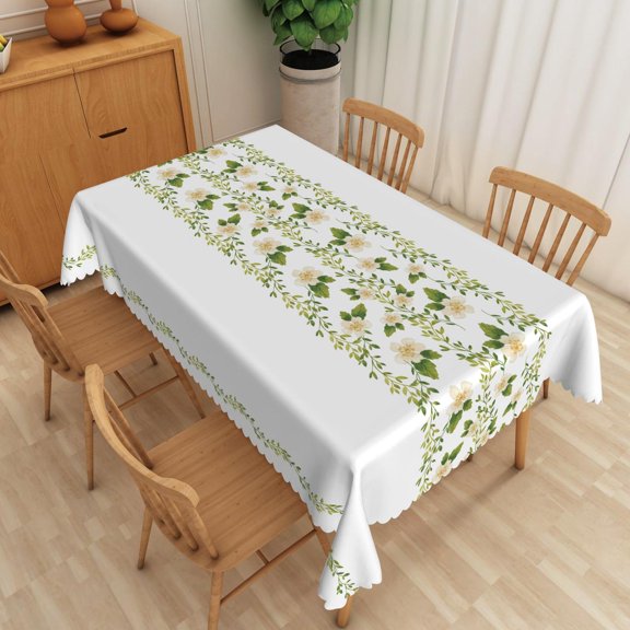 SUNOLIFE Spring Floral Tablecloth Rectangular Green Flowers Leaves Table Cloth Cover 54x72 Inch
