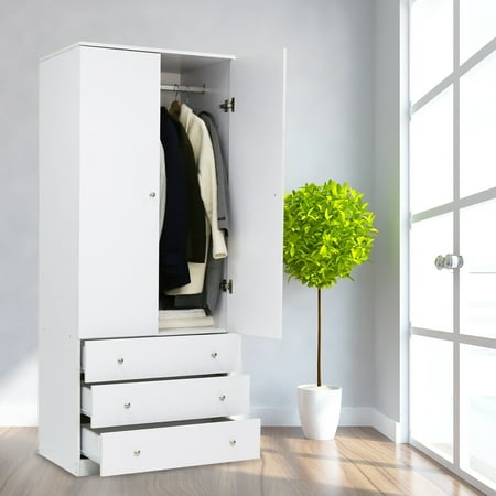 Kinbor Two Door Wardrobe Cabinet Armoire With Three Drawers And Kinbor Two Door Wardrobe Cabinet Armoire With Three Drawers And Hanging Rod White