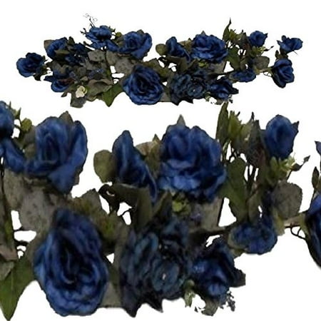 Bulls Silk - Artificial Flowers For Decoration Victorian Floral Swag BLUE Silk flowers Rose & Hydrangea 28