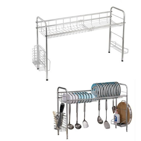 

Kitchen Shelf Bowl Rack Alloy Stainless Steel Single Layer Silver Inner Length 90cm