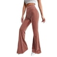 thumbnail image 2 of Women'S Velvet Elastic Waist Flare Leg Palazzo Long Pants Trousers Pink L, 2 of 9