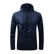 BXJX Windbreaker Jackets for Women Zip up without Hood Lightweight Windproof Solid Color Pockets Warm Outdoor Walking Navy Rain Coat Size 2XL